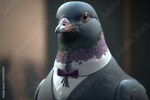 Cute Portrait of a Pigeon dressed in a formal business suit, Generative AI