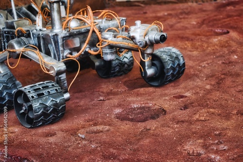 Valokuva Close-up shot of Mars rover exploration vehicle on red planet surface