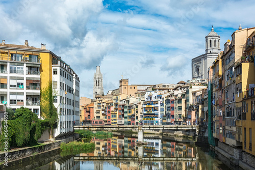 The Onyar River and sightseeing in the city of Girona (Spain, Catalonia)
