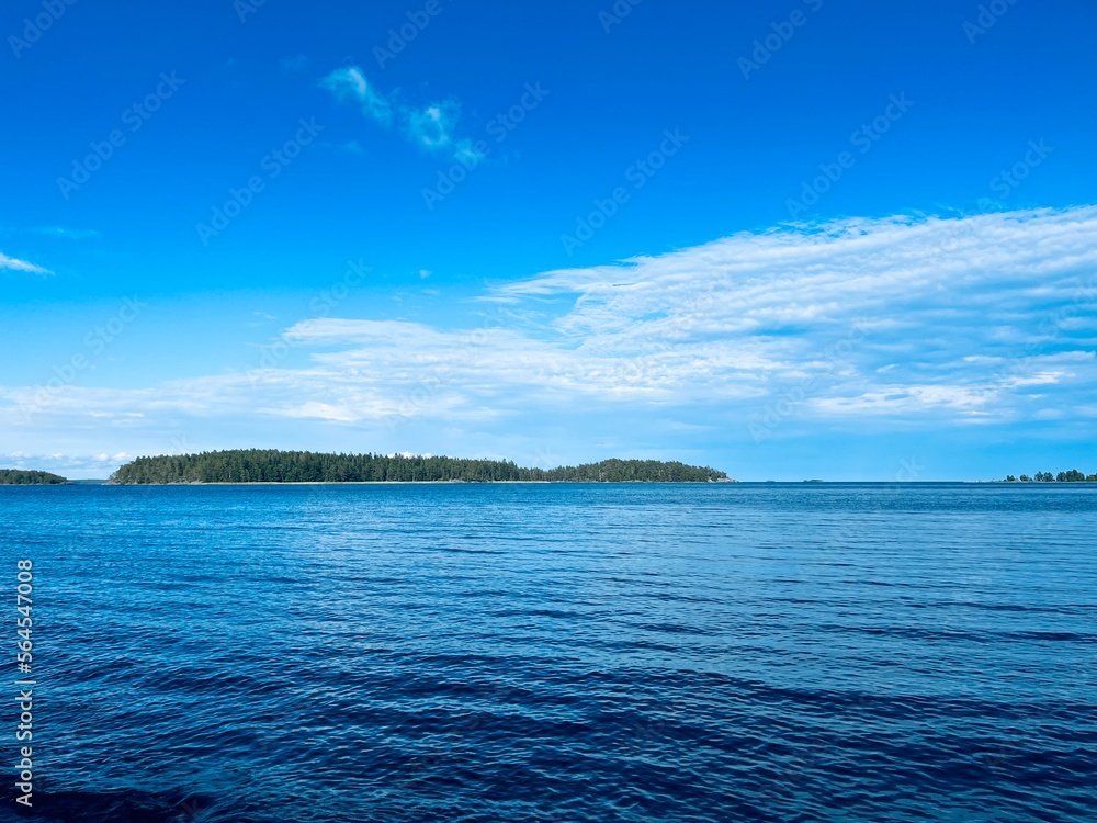 Blue lake view, blue sky, summertime 