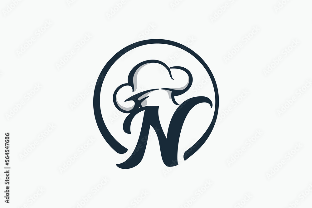 chef logo with a combination of letter n and chef hat for any business especially for restaurant, cafe, catering, etc. chef logo with a combination of letter n and chef hat for any business especially for restaurant, cafe, catering, etc.