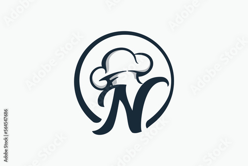 chef logo with a combination of letter n and chef hat for any business especially for restaurant, cafe, catering, etc.