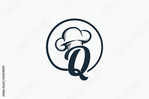 chef logo with a combination of letter q and chef hat for any business especially for restaurant, cafe, catering, etc.