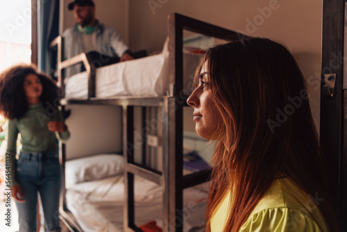 young boys and girls together in the dormitory of the college university school or hostel