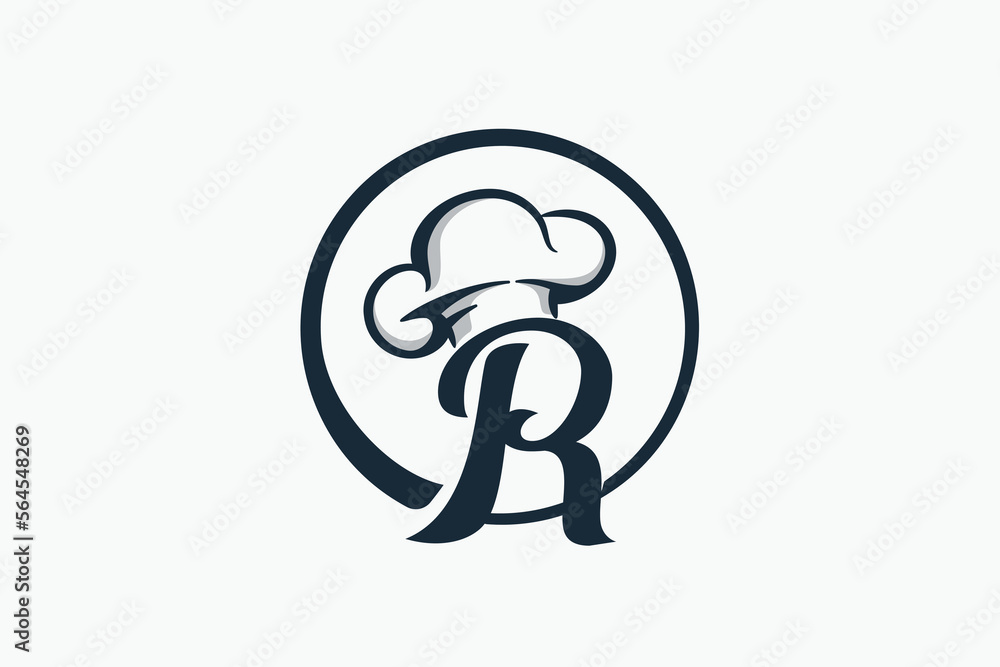 chef logo with a combination of letter r and chef hat for any business especially for restaurant, cafe, catering, etc. chef logo with a combination of letter r and chef hat for any business especially for restaurant, cafe, catering, etc.