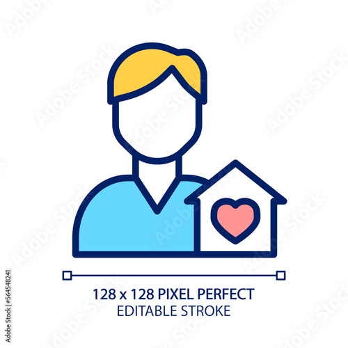 Hospice pixel perfect RGB color icon. Palliative care and geriatrics. Nursing home. Medical assistance service. Healthcare. Isolated vector illustration. Simple filled line drawing. Editable stroke