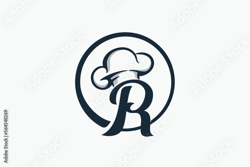chef logo with a combination of letter r and chef hat for any business especially for restaurant, cafe, catering, etc.