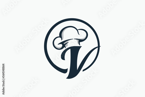 chef logo with a combination of letter v and chef hat for any business especially for restaurant, cafe, catering, etc.