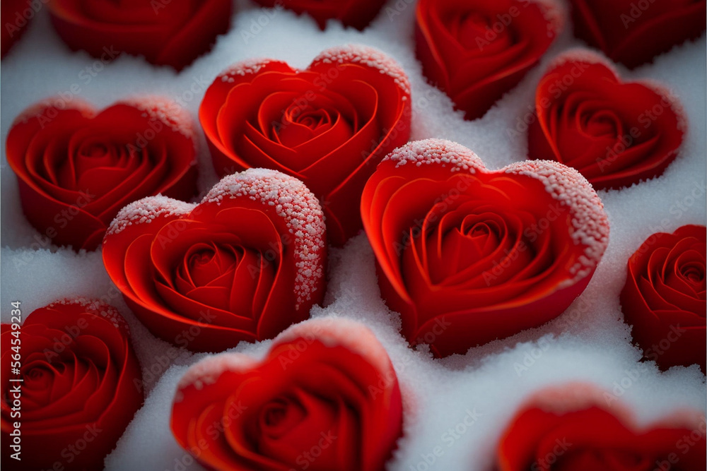 A Few Red Hearts on a Blanket of Fresh Snow: A Perfect Image for Valentine's Day and Winter-Themed Projects A Few Red Hearts on a Blanket of Fresh Snow: A Perfect Image for Valentine's Day and Winter-Themed Projects