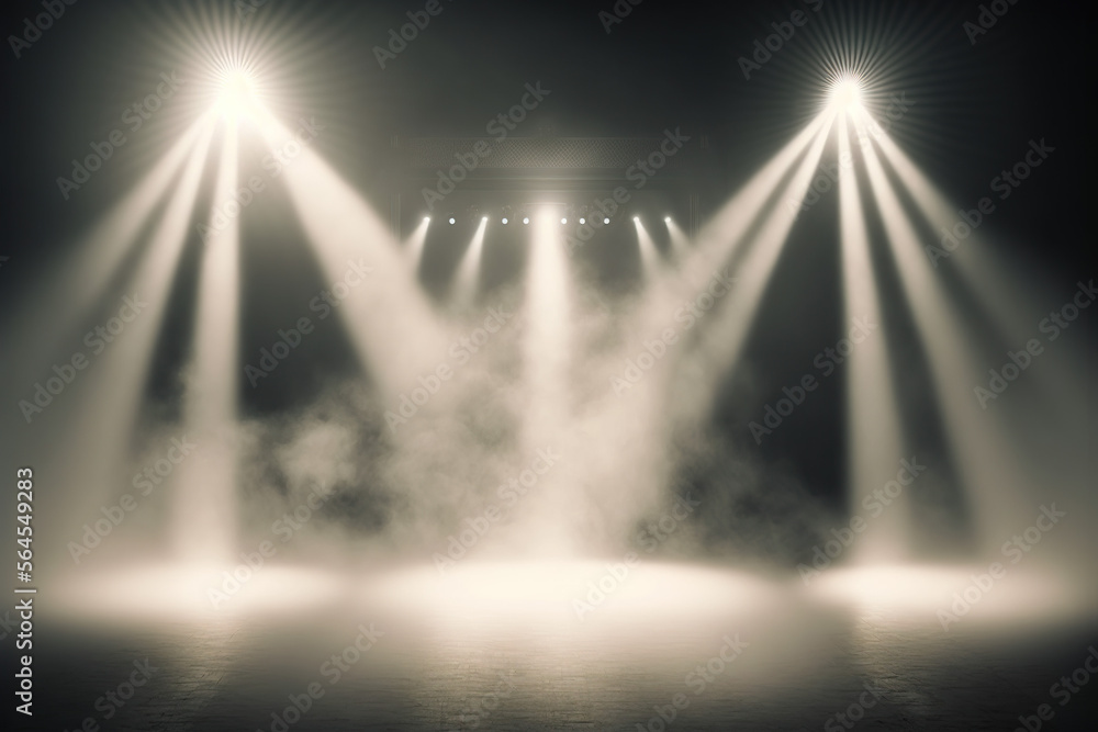 Product display stage with lights and smoke, Generative AI