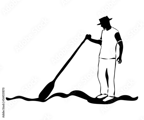 black and white logo of a man with a paddle, a gondolier