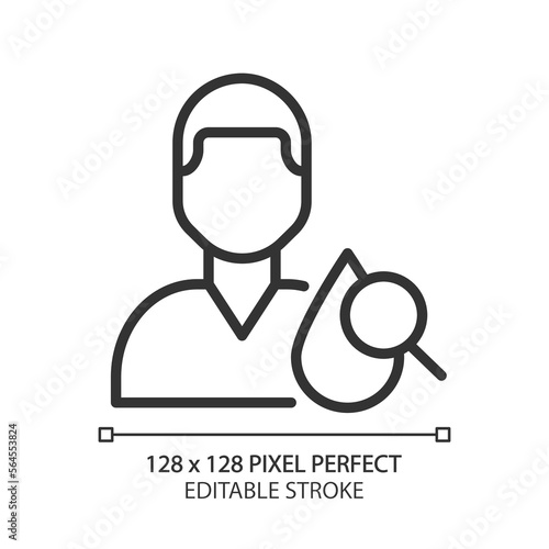 Hematology pixel perfect linear icon. Blood disorders prevention and treatment. Health care. Medical clinic service. Thin line illustration. Contour symbol. Vector outline drawing. Editable stroke