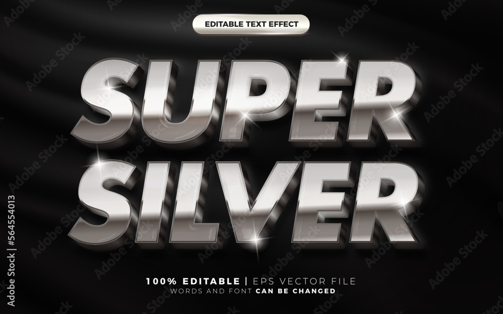 Obraz premium 3d Super Silver sparkle text style effect template editable text effect