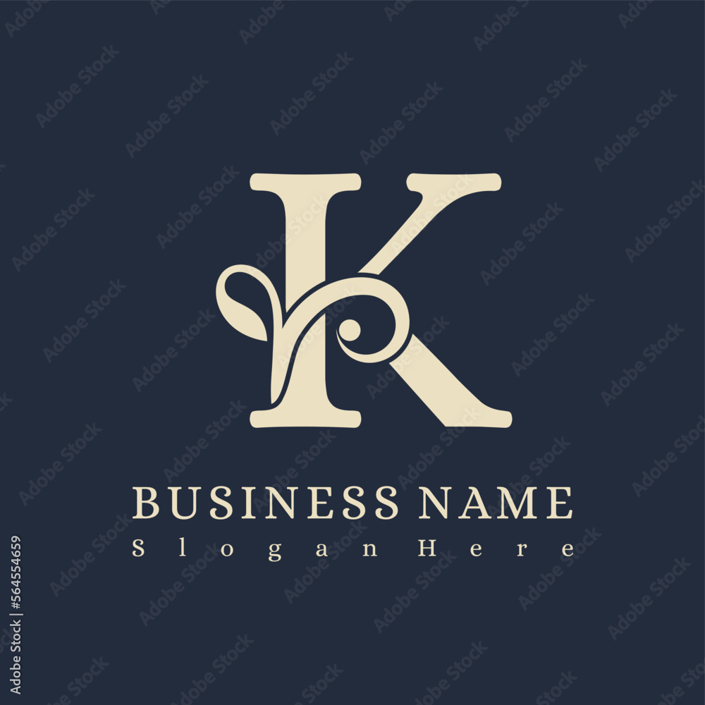 Initial K Letter with Flourish for Luxury Boutique, Hotel, Fashion Business Logo Idea Template Initial K Letter with Flourish for Luxury Boutique, Hotel, Fashion Business Logo Idea Template