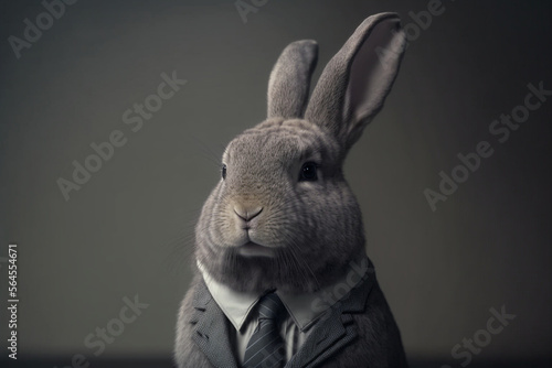 Portrait of a Rabbit dressed in a formal business suit, Generative AI