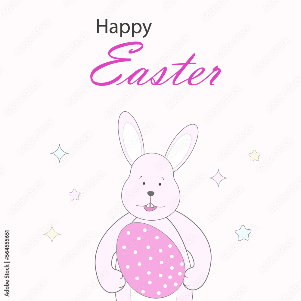 Happy Easter card with pink rabbit and egg. Vector illustration Happy Easter card with pink rabbit and egg. Vector illustration
