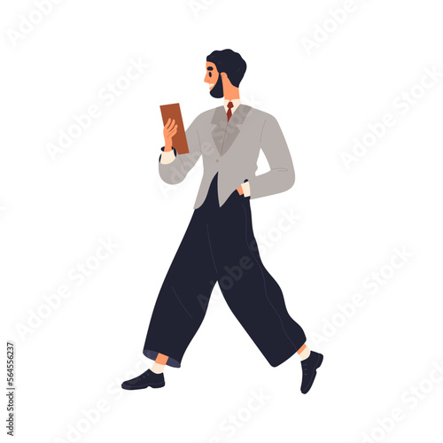 Businessman in suit, going with business document in hand. Office worker, emp...