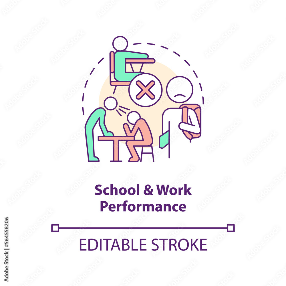 School and work performance concept icon. Family conflict. Parent teen conflict area abstract idea thin line illustration. Isolated outline drawing. Editable stroke. Arial, Myriad Pro-Bold fonts used