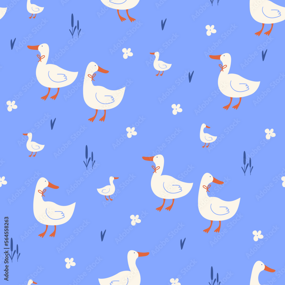 Seamless pattern with geese. Vector illustrations