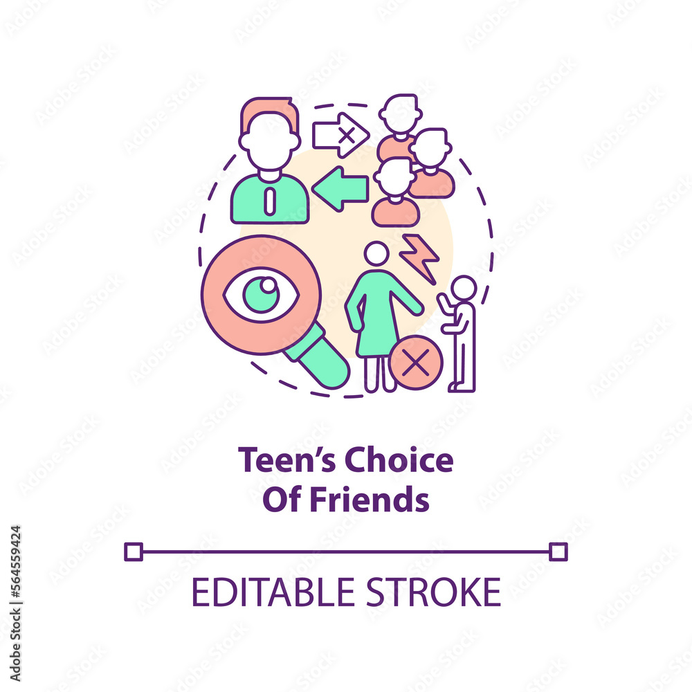 Obraz premium Teen choice of friends concept icon. Communication issues. Parent child conflict area abstract idea thin line illustration. Isolated outline drawing. Editable stroke. Arial, Myriad Pro-Bold fonts used