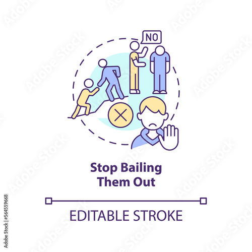 Stop bailing them out concept icon. Teaching teenager responsibility abstract idea thin line illustration. Isolated outline drawing. Editable stroke. Arial, Myriad Pro-Bold fonts used