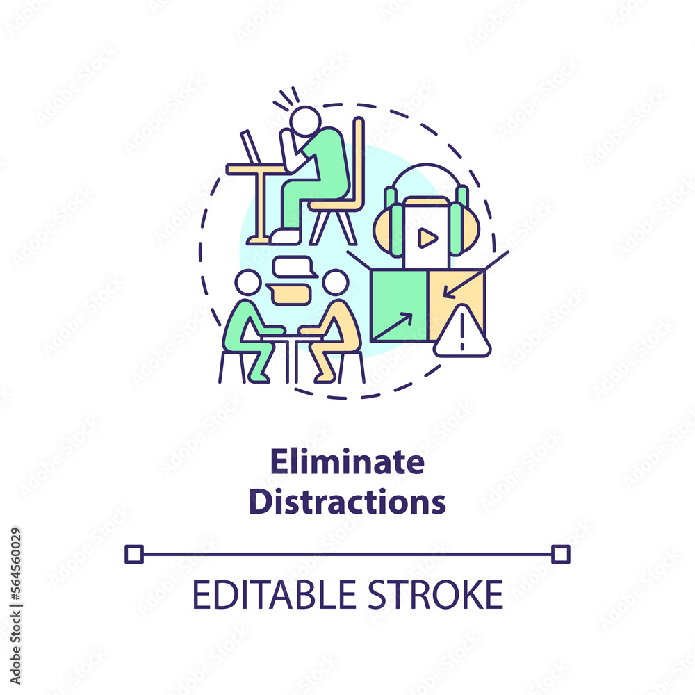 Eliminate distractions concept icon. Developing opportunities for communication abstract idea thin line illustration. Isolated outline drawing. Editable stroke. Arial, Myriad Pro-Bold fonts used