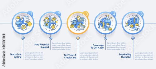 Teaching teenager responsibility circle infographic template. Data visualization with 5 steps. Editable timeline info chart. Workflow layout with line icons. Lato-Bold, Regular fonts used