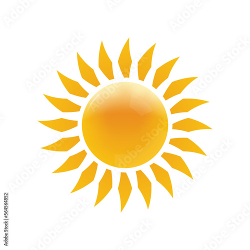 Sun icon. 3d sunshine sign. Summer, hot or heat symbol. Vector illustration.