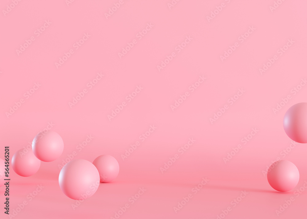 Empty scene with spheres. Pink background. Template for product, cosmetic presentation. Mock up. Backdrop with empty, copy space. Display, showcase. 3D rendering. Empty scene with spheres. Pink background. Template for product, cosmetic presentation. Mock up. Backdrop with empty, copy space. Display, showcase. 3D rendering.
