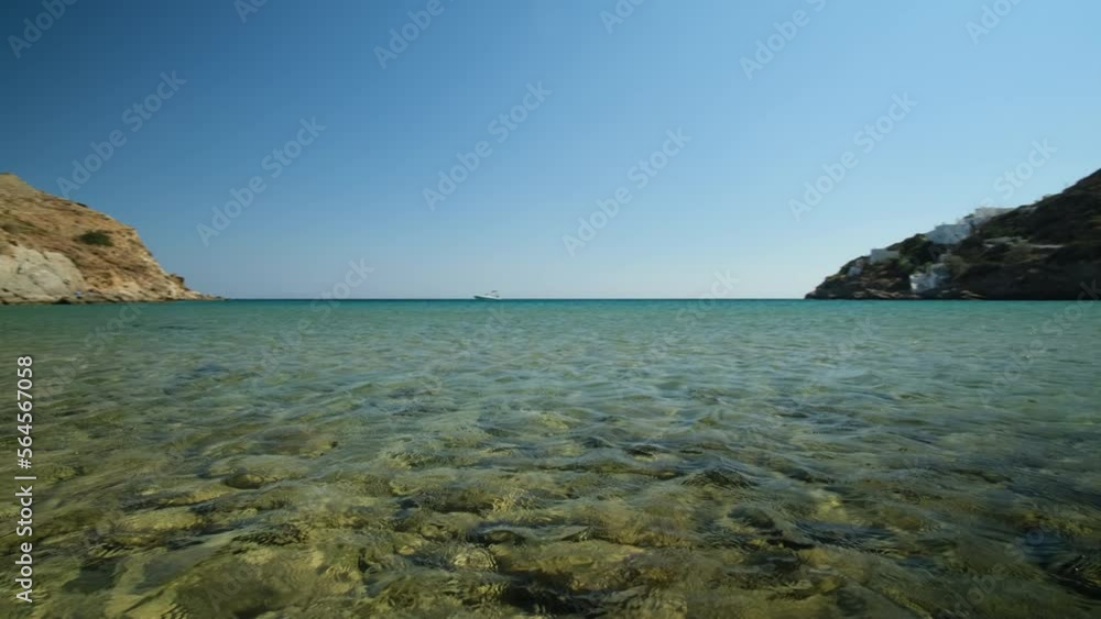 Panoramic view of the stunning turquoise beach of Kolitsani View in Ios Greece Panoramic view of the stunning turquoise beach of Kolitsani View in Ios Greece