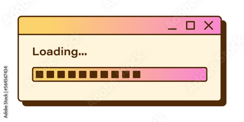 Vector retro loading window. Nostalgic UI. Y2k vaporwave computer interface. Gradient progress bar.