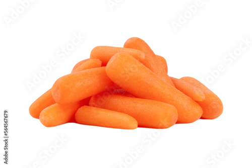 Peeled baby carrots isolated on a transparent background.