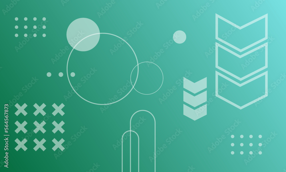 Geometric Abstract Backgrounds Design. Composition of simple geometric shapes on a green gradation background. For use in Presentation, Flyer and Leaflet, Cards, Landing, Website Design.