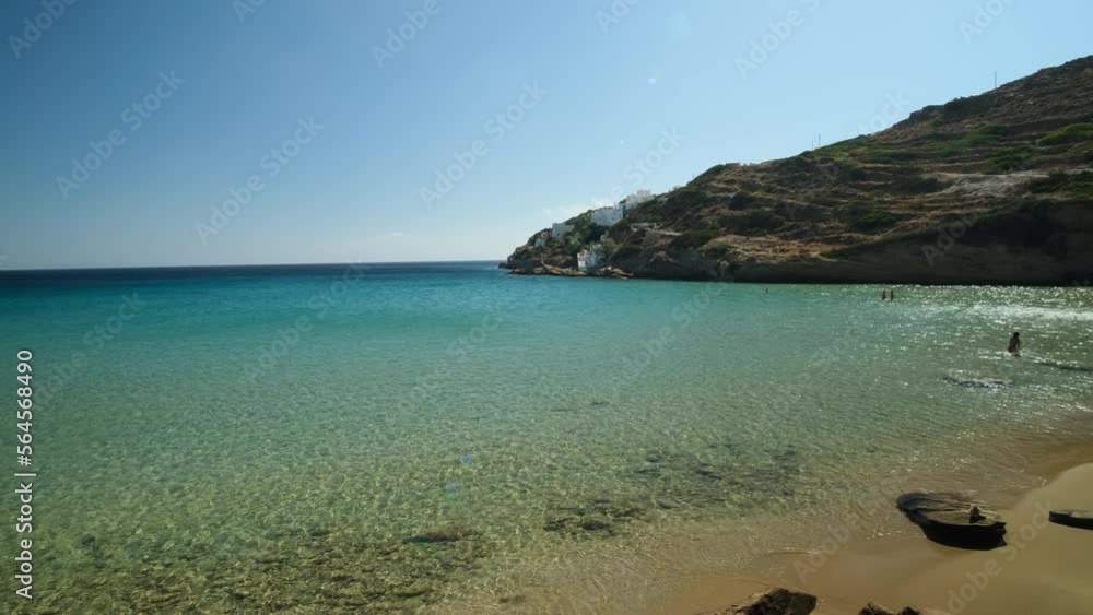 Panoramic view of the stunning turquoise beach of Kolitsani View in Ios Greece Panoramic view of the stunning turquoise beach of Kolitsani View in Ios Greece