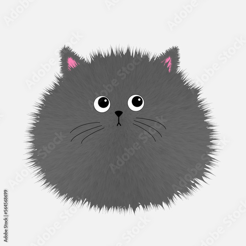 Gray fluffy cat icon. Face head body. Fat round kitten. Kawaii baby pet animal. Cute cartoon character. Happy Valentines day. Greeting card. Flat design. White background.