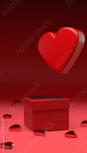 heart shaped box with hearts. Red heart and gift box of couples. Realistic 3d design icon heart symbol love. Vector illustration