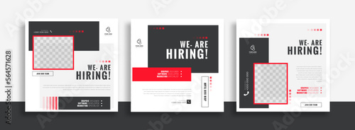 We are hiring job vacancy social media post banner design template with green and black color. We are hiring job vacancy square web banner design.