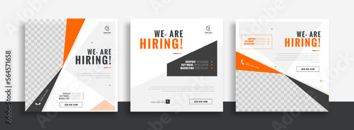 We are hiring job vacancy social media post banner design template with green and black color. We are hiring job vacancy square web banner design.