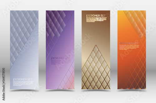 A set of modern unusual designs with a rhombic pattern for covers, banners, posters and creative ideas. Vector layout template for elite and premium design. Collection for design and creative ideas