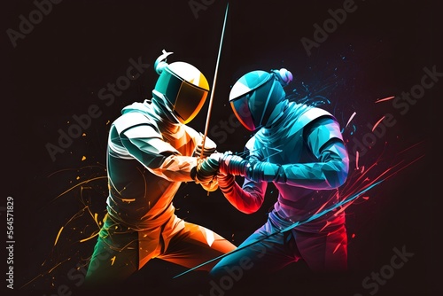 Two players fencing with swords