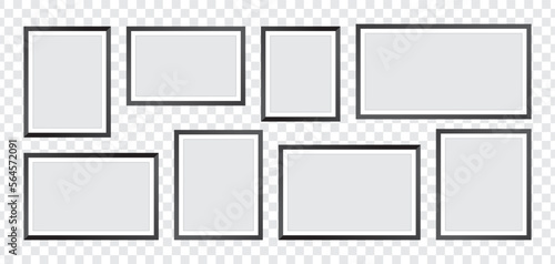Photo Frames isolated on white background, vector set of black square frames of various sizes. Blank framing for your design.