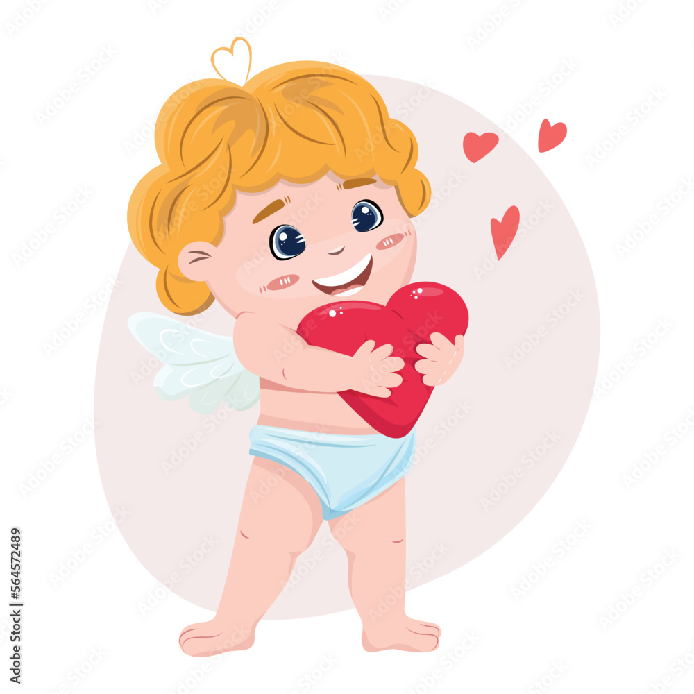 Cute happy cupid with the heart. Vector cartoon illustration. Cute happy cupid with the heart. Vector cartoon illustration.