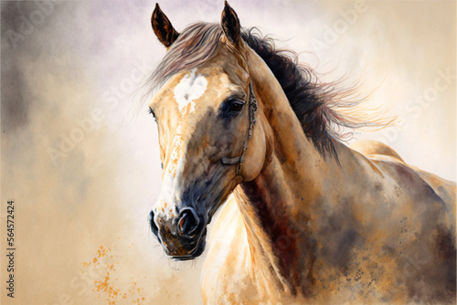 Beautiful Portrait of a Watercolor Horse Painting  Generative AI 