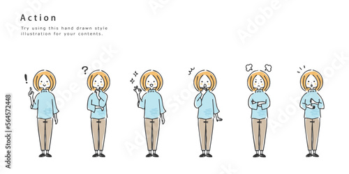 女性の表情セット　全身