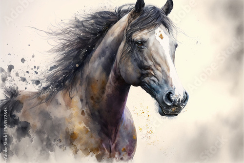 Portrait of a Watercolor Horse Painting  Generative AI  