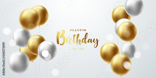 Sticker beautiful golden balloon background celebrate birthday banner template vector il