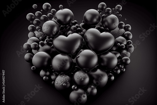 Balls, bubbles and hearts black background, Valentine's Day 