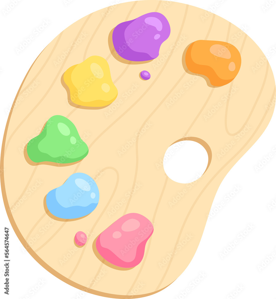 Wooden palette with colorful colors for painting. Art for kids. 