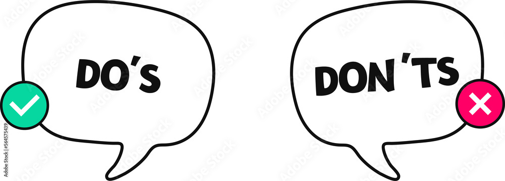 Do and don't or good and bad icons. Positive and negative symbols. Do's and dont's speech bubble. Flat illustration - obrazy, fototapety, plakaty 