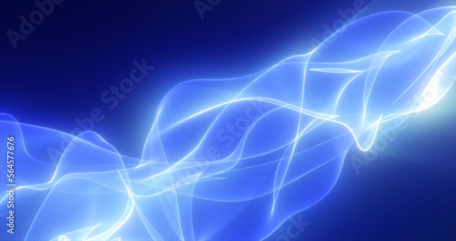 Abstract blue glowing with bright fire energy magic waves from lines on a dark background. Abstract background